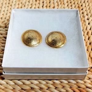 VINTAGE GOLD TONE COIN EARRINGS